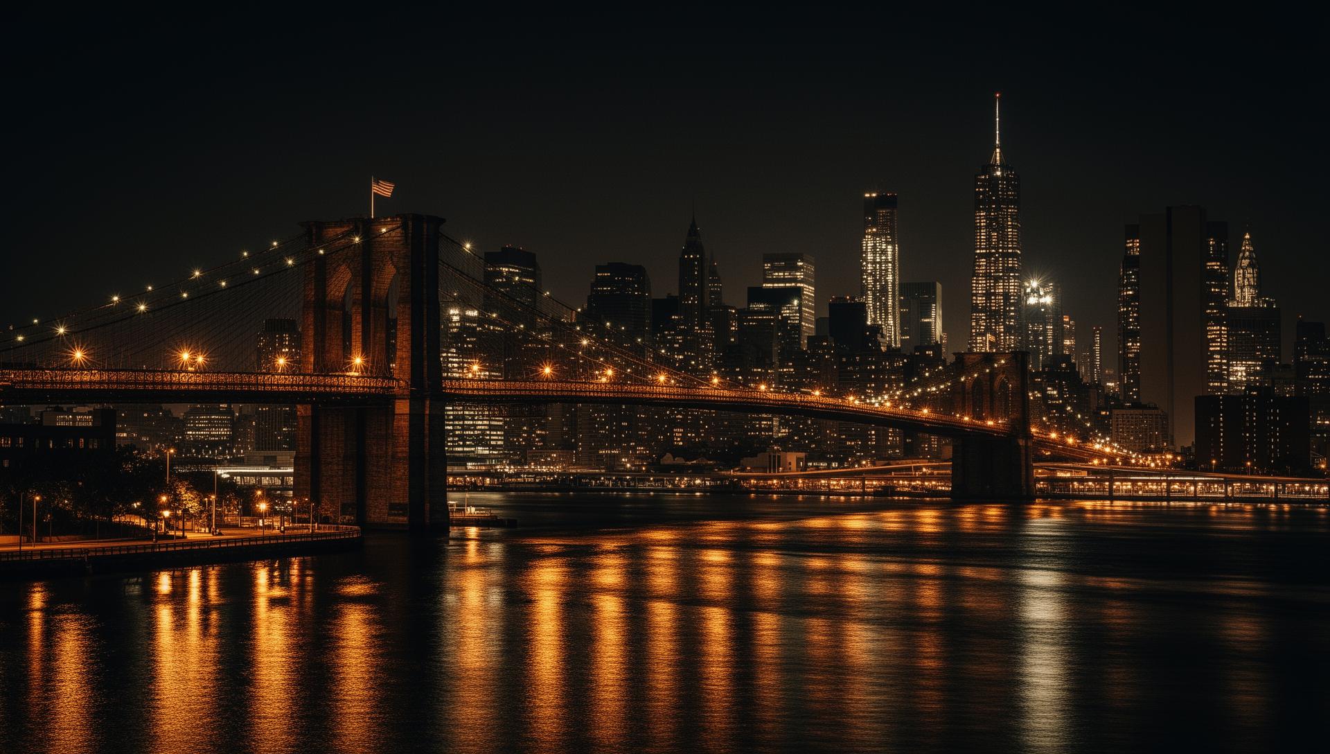 Brooklyn Bridge and Manhattan skyline at night
